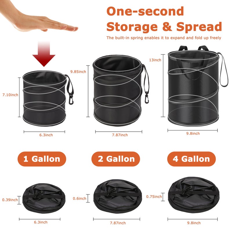 Ginsco 2Packs 2 Gallons New Leakproof Car Trash Can, Compact Trash Can Pop-up Collapsible Hanging Car Trash Bin with Hook and Loop, Waterproof PEVA Liner Open-Top Garbage Can for Cars Home Office - Image 5