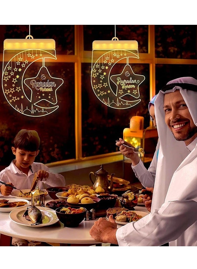 يواوليتي أضواء رمضان ، زينة رمضان للمنزل ، رمضان القمر مصابيح تعليق للزينة مع البطارية ، 2 قطعة أضواء رمضان ديكور للخارجية في الأماكن المغلقة - Image 5