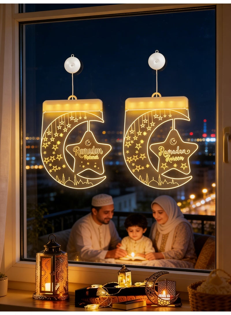 يواوليتي أضواء رمضان ، زينة رمضان للمنزل ، رمضان القمر مصابيح تعليق للزينة مع البطارية ، 2 قطعة أضواء رمضان ديكور للخارجية في الأماكن المغلقة - Image 1