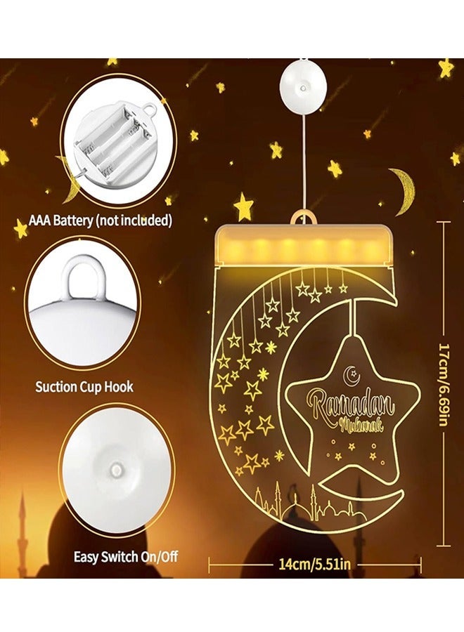 يواوليتي أضواء رمضان ، زينة رمضان للمنزل ، رمضان القمر مصابيح تعليق للزينة مع البطارية ، 2 قطعة أضواء رمضان ديكور للخارجية في الأماكن المغلقة - Image 4