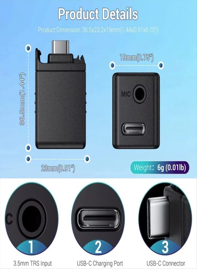 جي جي سي محول ميكروفون JJC USB-C مقاس 3.5 مم متوافق مع DJI Osmo Action 4 / Action 6 / 5 Pro - دونجل محول صوت ميكروفون خارجي - محول إدخال ميكروفون من النوع C إلى 3.5 مم - Image 2
