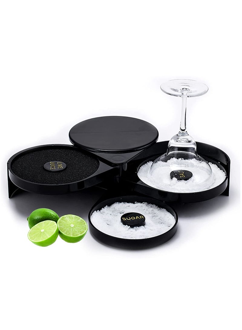 Barakah Salt Rimmer Tool with Sponge Margarita Salt and Sugar Rimmer 3 Tier Sugar Salt Rim Lime 3-Tray Black 3 Compartments - Image 1