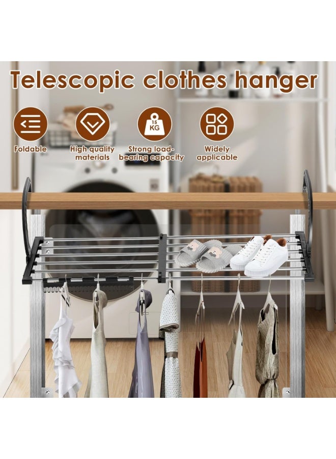 YelaJoy Portable Clothes Drying Rack for Balcony, Foldable Railings Windowsill, Retractable Radiator Clothes Airer, Folding Towel Rack Indoor Outdoor Travel Laundry Rack with Clips (50-88 CM) - Image 2