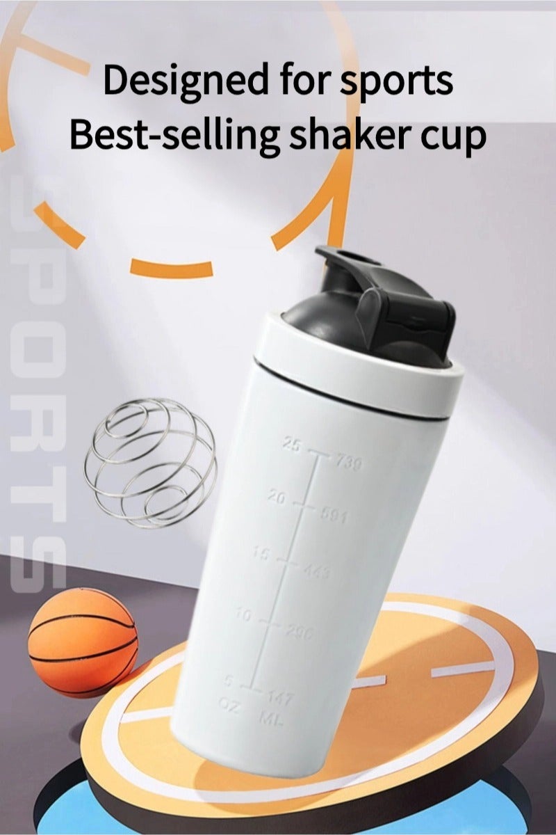 زجاجة شاكر مع خفاقة سلكية ، زجاجة شاكر بروتين لخلطات البروتين ، زجاجة شاكر من الفولاذ المقاوم للصدأ ، زجاجة شاكر معدنية ، زجاجة شاكر كبيرة 750 مل - Image 3