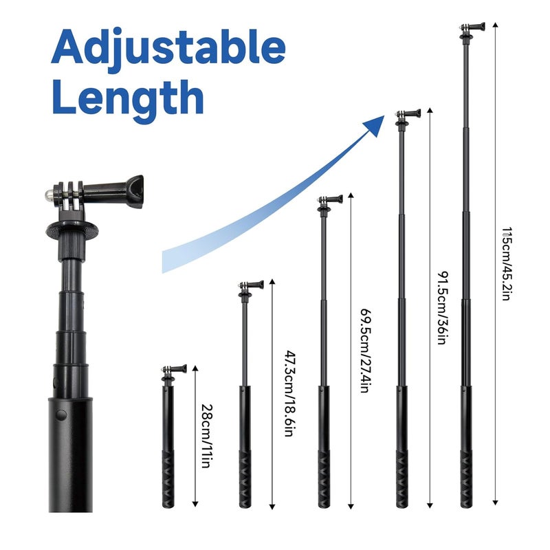 Shoot عصا سيلفي 45.2 بوصة/115 سم قابلة للتمديد مونو بود غير مرئية متوافقة مع جوبرو هيرو 12/11/10/9 لإنستا 360 إيس برو X3 دي جي آي أكشن 4 3 2 أكاسو وكاميرات أكشن أخرى - Image 3