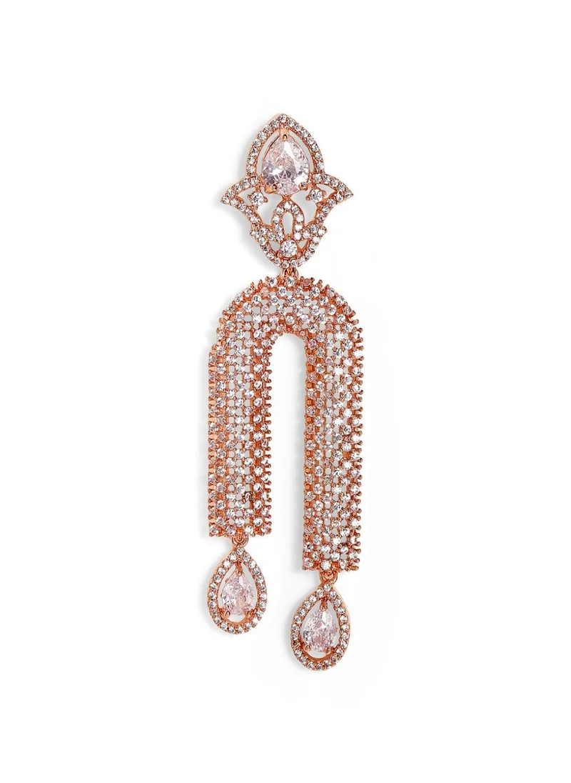 Priyaasi Rose American Diamond-Stone Studded Teardrop Shaped Drop Earrings