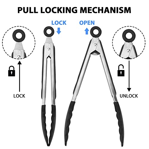 ACAUTO Serving Tongs Kitchen Tongs - Heat Resistant, Premium Stainless Steel Locking Cooking Tongs with Silicone Tips, Non-Slip Food Tongs for Cooking, Heavy Duty, Non-Stick (7 Inch(4 Pack)) - Image 3