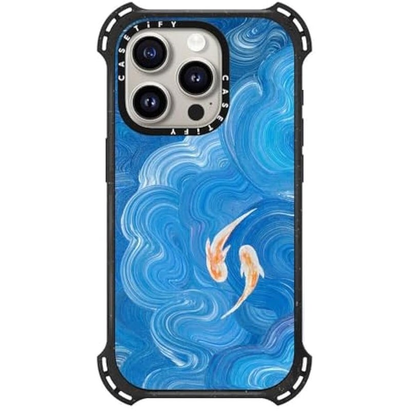 Casetify Bounce iPhone 15 Pro Case 【6X Military Grade Drop Tested / 21.3ft Drop Protection/Compatible with Magsafe】 - Two Little Koi - Triple Black - Image 1