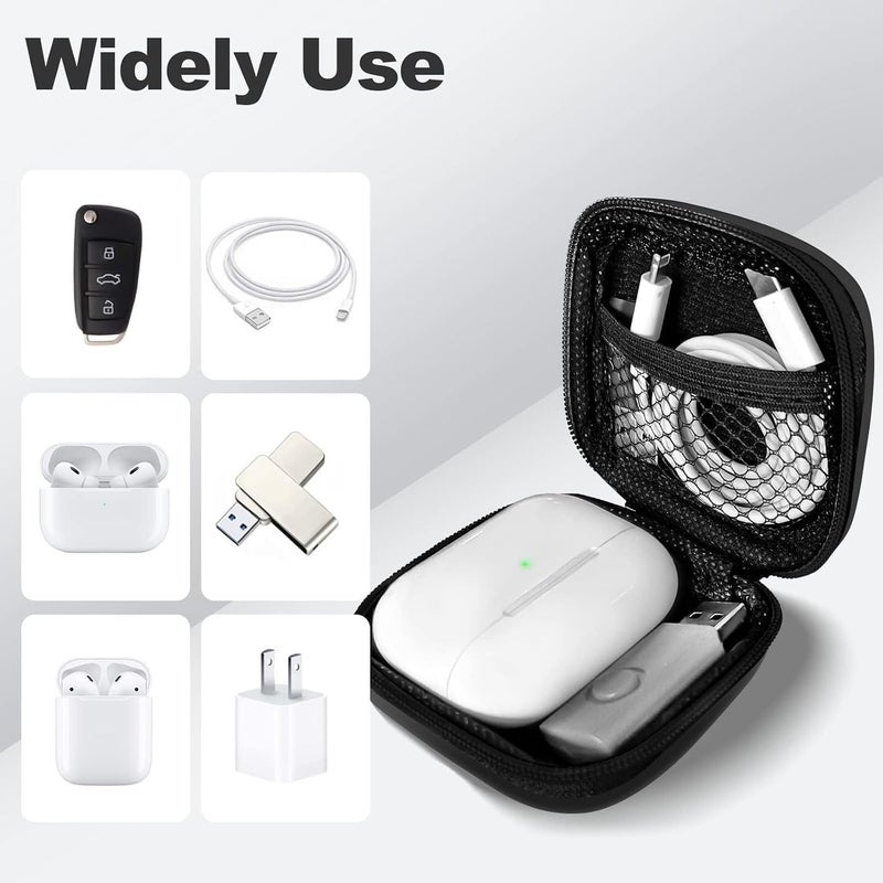 Square Earbud Case Portable EVA Storage Bag Cell Phone Accessories Organizer with Carabiner for Wired/Wireless Earphone, Earbud, Earpieces, SD Memory Card, Camera Chips, Tech Pouch, Black - Image 4