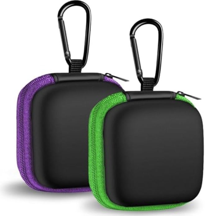 Square Earbud Case Portable EVA Storage Bag Cell Phone Accessories Organizer with Carabiner for Wired/Wireless Earphone, Earbud, Earpieces, SD Memory Card, Camera Chips, Tech Pouch, Black - Image 1