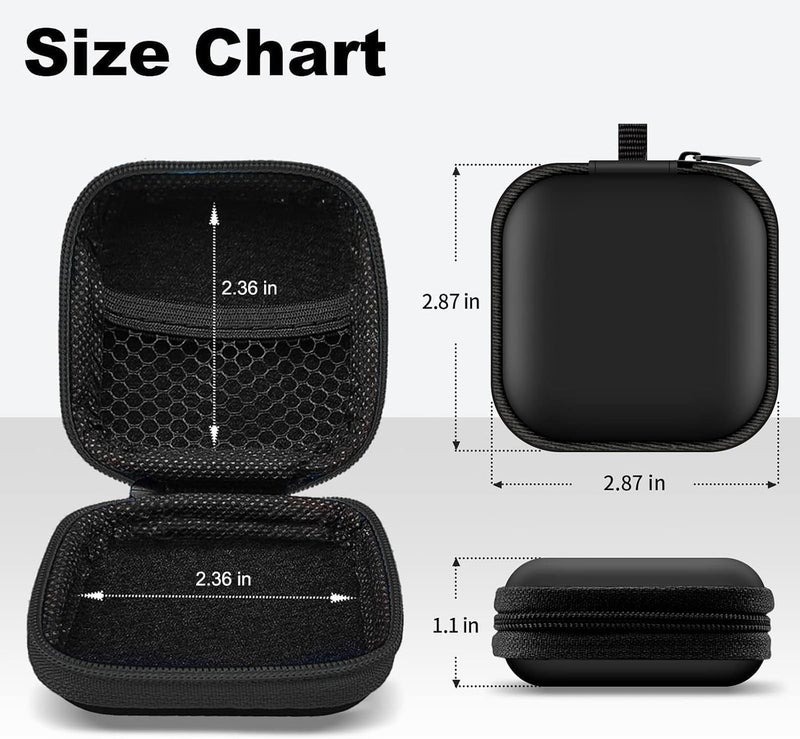 Square Earbud Case Portable EVA Storage Bag Cell Phone Accessories Organizer with Carabiner for Wired/Wireless Earphone, Earbud, Earpieces, SD Memory Card, Camera Chips, Tech Pouch, Black - Image 5