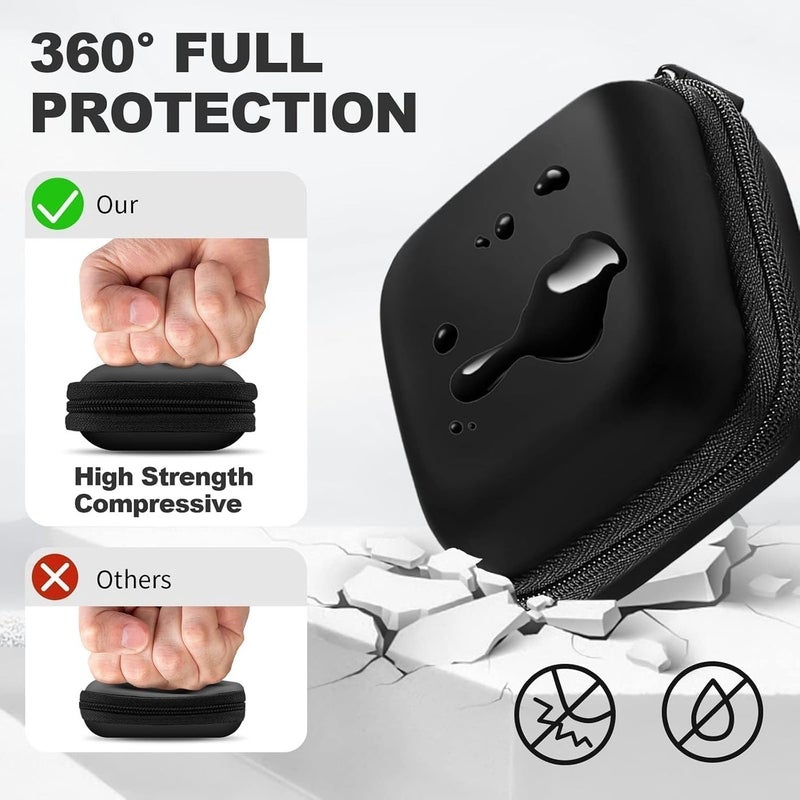 Square Earbud Case Portable EVA Storage Bag Cell Phone Accessories Organizer with Carabiner for Wired/Wireless Earphone, Earbud, Earpieces, SD Memory Card, Camera Chips, Tech Pouch, Black - Image 3