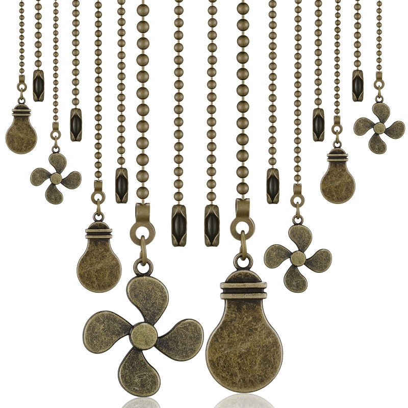 Dingion Dingion 8 Pieces Bronze Ceiling Fan Pull Chain Extension Bronze 12 Inch Ceiling Chain Star Moon Pendant Extender Ornament with Fan and Light Bulb Connector 