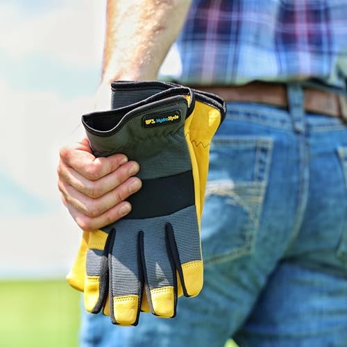 Wells Lamont Men's Slip-On HydraHyde Work Gloves – Water-Resistant Leather for Gardening, Landscaping – Reinforced Fingertips, Breathable Spandex – Durable, Comfortable, Flexible – Gray - XXL - Image 3