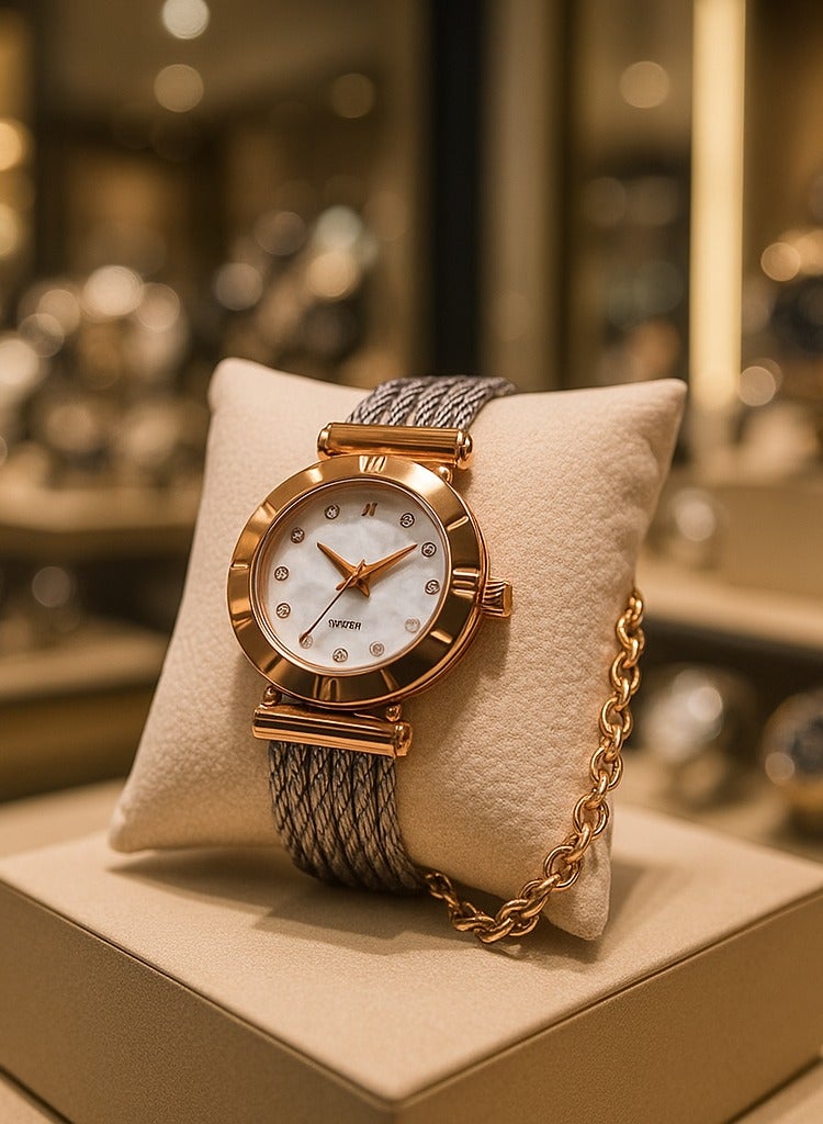 CHARRIOL An elegant women's watch that combines luxury and sophistication with a striking copper tone and a sleek silver strap. - Image 4