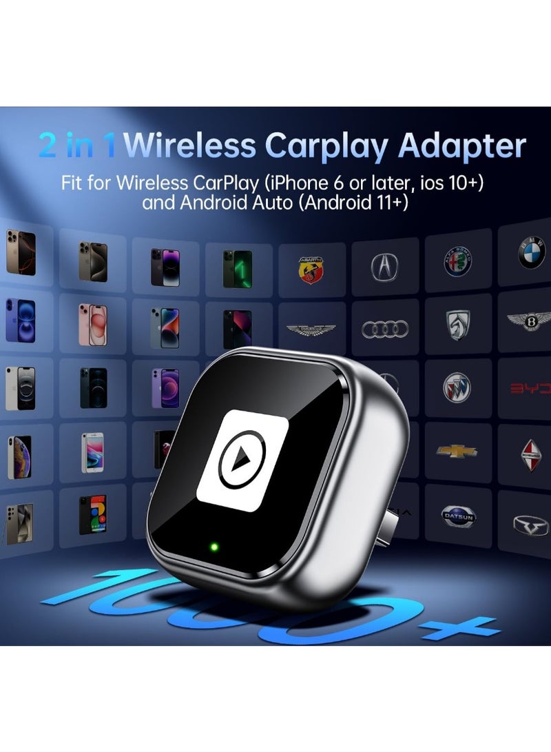 Upgrade 2-in-1 Wireless CarPlay & Android Auto Adapter, Plug & Play CarPlay Dongle Converts Wired to Wireless, Ultra-Fast Auto Connect, Lag-Free Streaming，Compact Design for iPhone & Android with USB/USB-C Port - Image 3