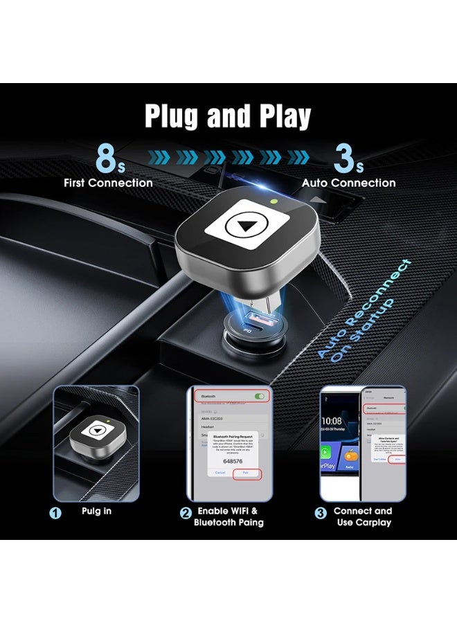 Upgrade 2-in-1 Wireless CarPlay & Android Auto Adapter, Plug & Play CarPlay Dongle Converts Wired to Wireless, Ultra-Fast Auto Connect, Lag-Free Streaming，Compact Design for iPhone & Android with USB/USB-C Port - Image 5