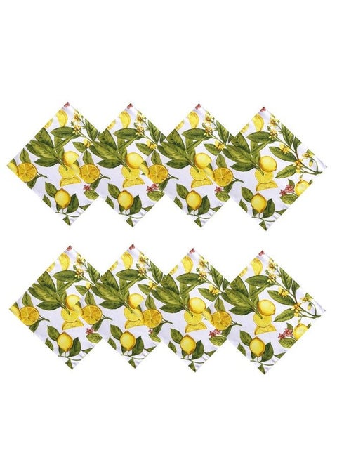 Lemon Zest Botanical Print Indoor/Outdoor Fabric Napkins Yellow Lemon Vine Soil Resistant Water Repellent Fabric Napkins Set Of 8 Napkins
