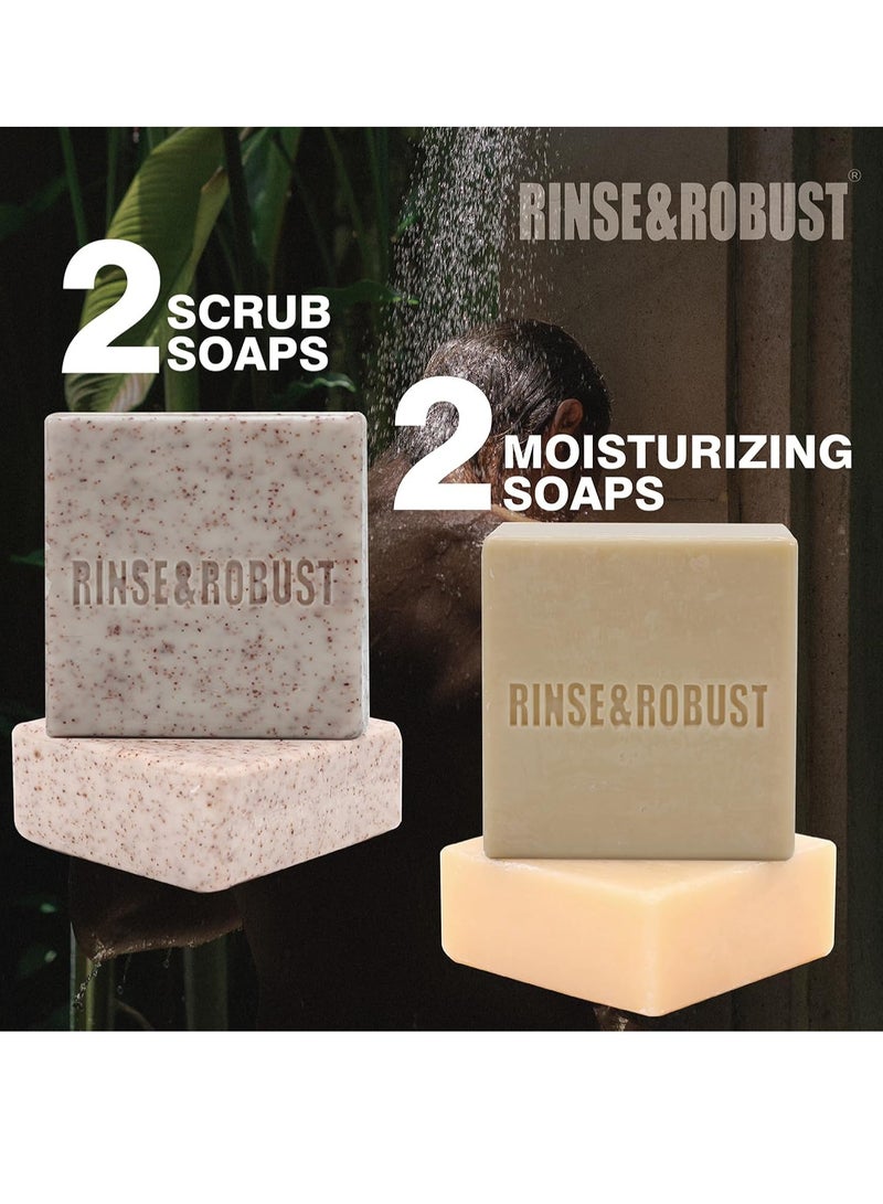 Rinse & Robust Mens Bar Soap 4Pcs Natural Soap Bar Set Cleansing Bar Moisturizing&Exfoliating Scrub Soap Gift Set Travelling for Men FACE BODY HAND BEARD WASH 4 In 1 All Skin Type |5.3 oz of 4 Bars - Image 2