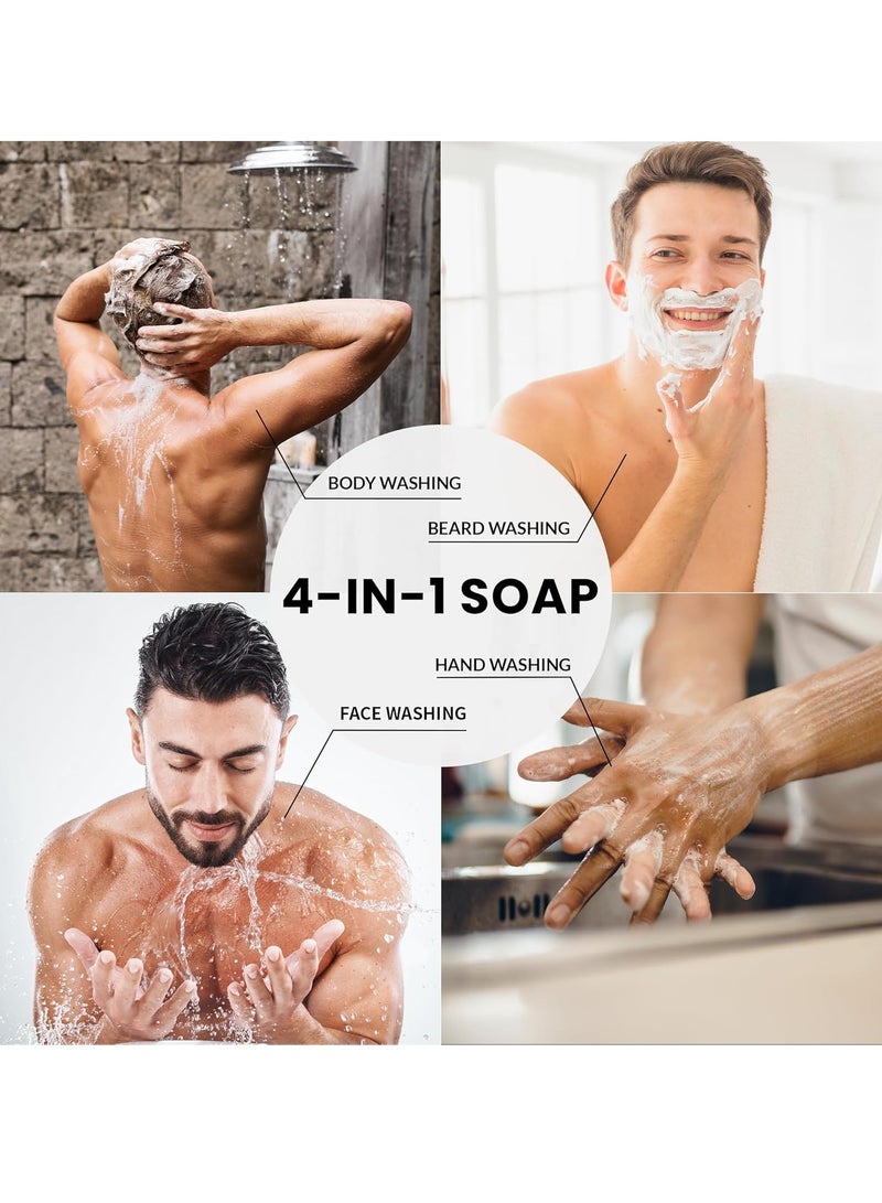 Rinse & Robust Mens Bar Soap 4Pcs Natural Soap Bar Set Cleansing Bar Moisturizing&Exfoliating Scrub Soap Gift Set Travelling for Men FACE BODY HAND BEARD WASH 4 In 1 All Skin Type |5.3 oz of 4 Bars - Image 3
