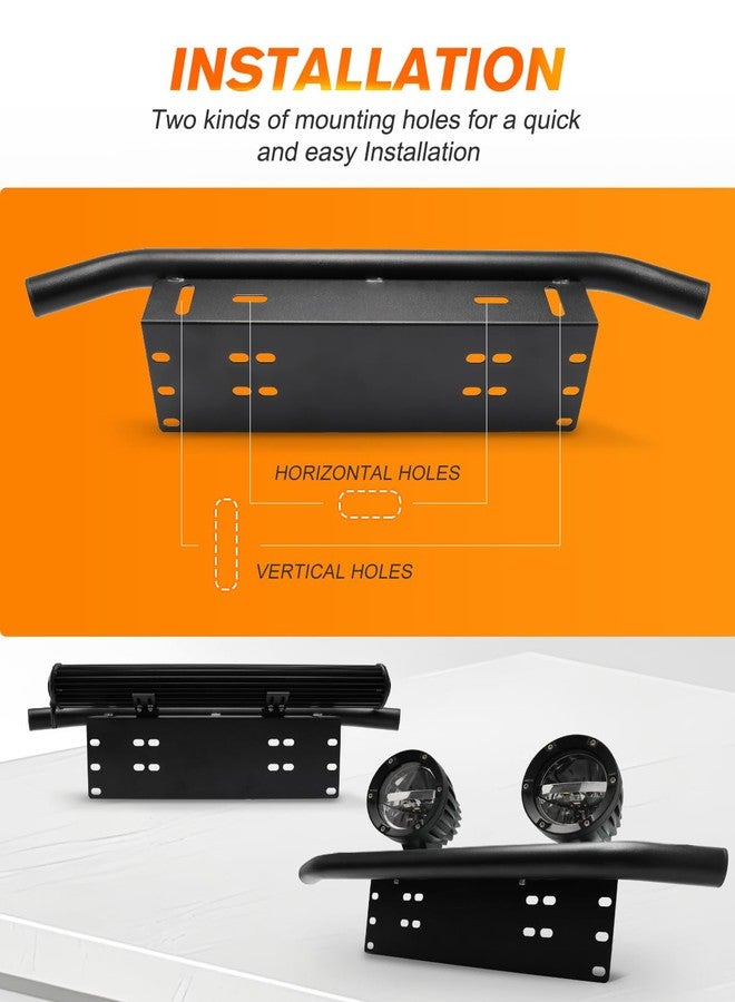 CO LIGHT No Drill Universal Bull Bar Front Bumper License Plate Mount Bracket Aluminum Alloy Holder for Offroad Light Bar Pods Driving Lights Compatible with JK JL Truck SUV Pickup ATV UTV Black - Image 2