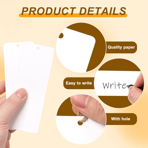 SBYURE 150 Pack DIY Craft White Bookmarks Blank Cardstock Bookmarks for String or Tassel,DIY Projects and Gifts Tags,5.5 x 2 Inches - Image 3