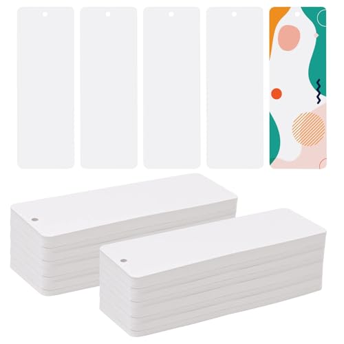 SBYURE 150 Pack DIY Craft White Bookmarks Blank Cardstock Bookmarks for String or Tassel,DIY Projects and Gifts Tags,5.5 x 2 Inches - Image 1