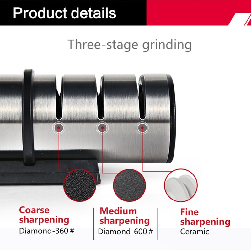 Three Stages Manual Cutting Tool Sharpener with Ceramic Tungsten Slot Position and Non- Sponge Mats (Black) - Image 2
