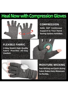 HS Arthritis Compression Gloves, Women Men For Carpal Tunnel, Rheumatoid, Tendonitis, Fingerless For Computer Typing And Daily Work For Pain Relief - (1 Pair M)  - Image 3