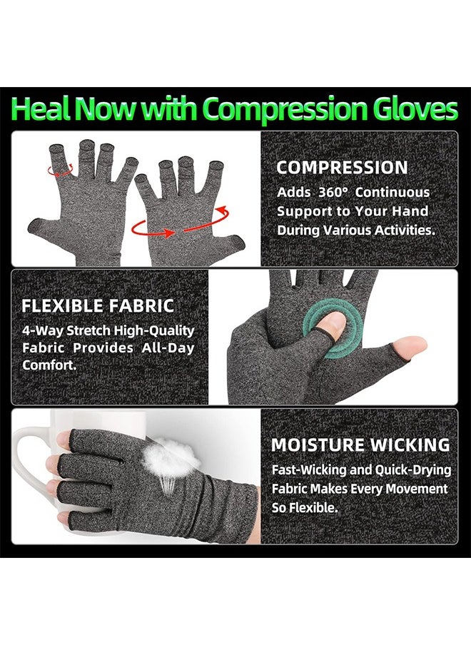 HS Arthritis Compression Gloves, Women Men For Carpal Tunnel, Rheumatoid, Tendonitis, Fingerless For Computer Typing And Daily Work For Pain Relief - (1 Pair M)  - Image 3