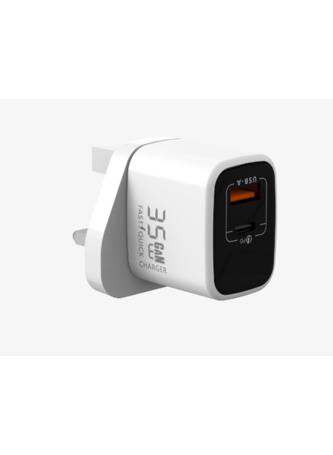 فيكوشا شاحن سريع GaN بقوة 35 وات بمنفذين USB-A + Type-C مع مخرج مستقل باللون الأبيض  - Image 4