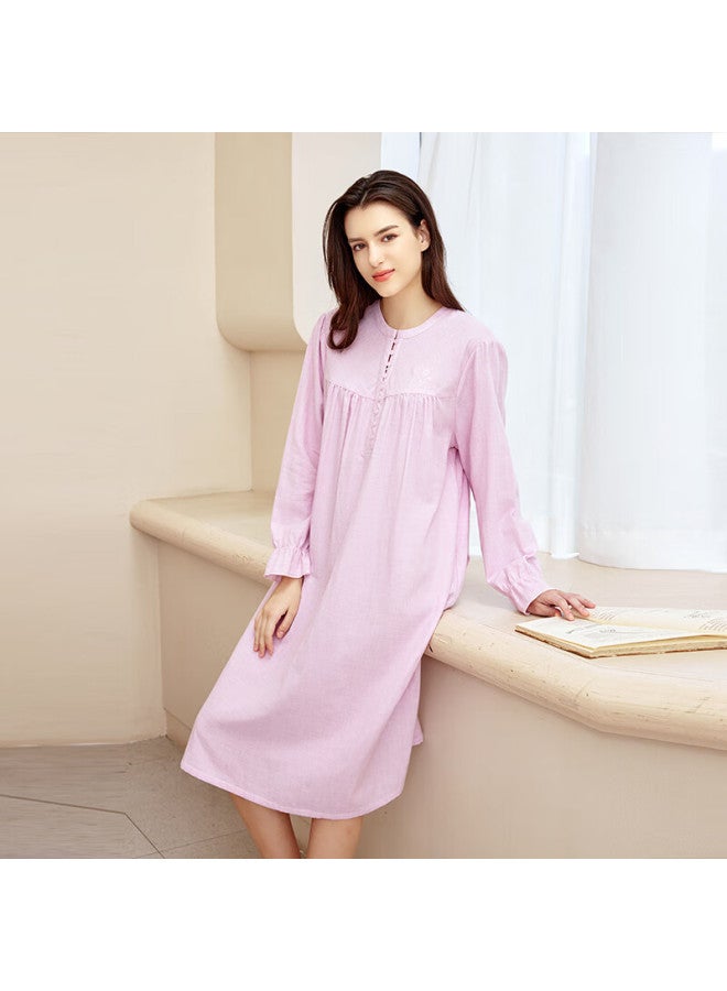 MEIBIAO American Standard Spring And Autumn New Women's Long Sleeve Woven Pure Cotton Yarn Loose Homewear Peach Pink L - Image 1