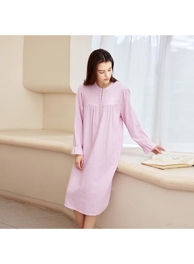 MEIBIAO American Standard Spring And Autumn New Women's Long Sleeve Woven Pure Cotton Yarn Loose Homewear Peach Pink L - Image 3