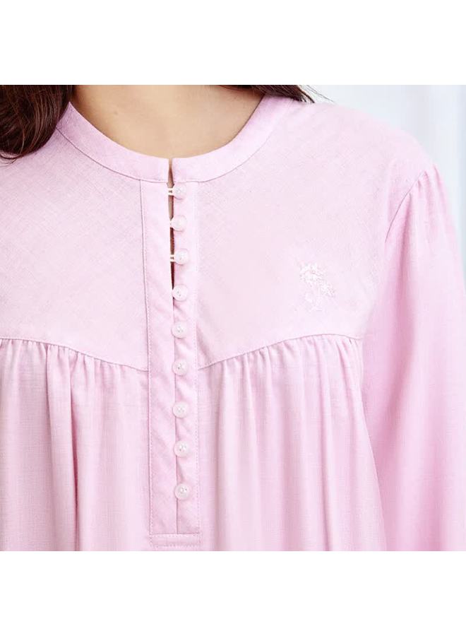 MEIBIAO American Standard Spring And Autumn New Women's Long Sleeve Woven Pure Cotton Yarn Loose Homewear Peach Pink L - Image 2