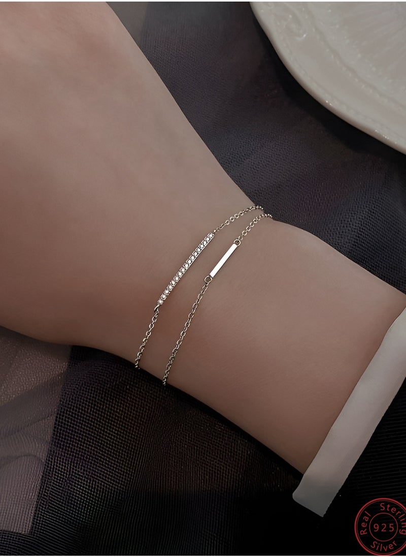 Generic - A full-body 925 silver double-layer side-by-side inlaid zircon bracelet gift box, fashionable and exquisite valentine's saving gift, temperament and versatile girl - Image 1
