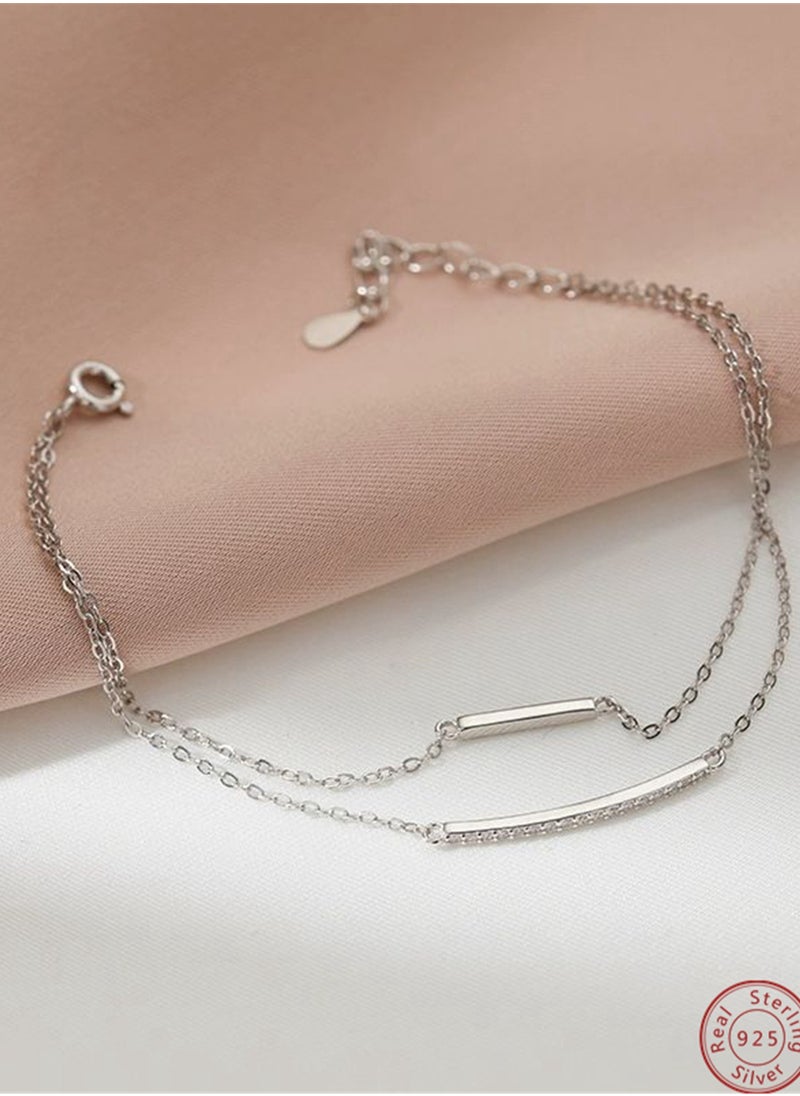 Generic - A full-body 925 silver double-layer side-by-side inlaid zircon bracelet gift box, fashionable and exquisite valentine's saving gift, temperament and versatile girl - Image 1