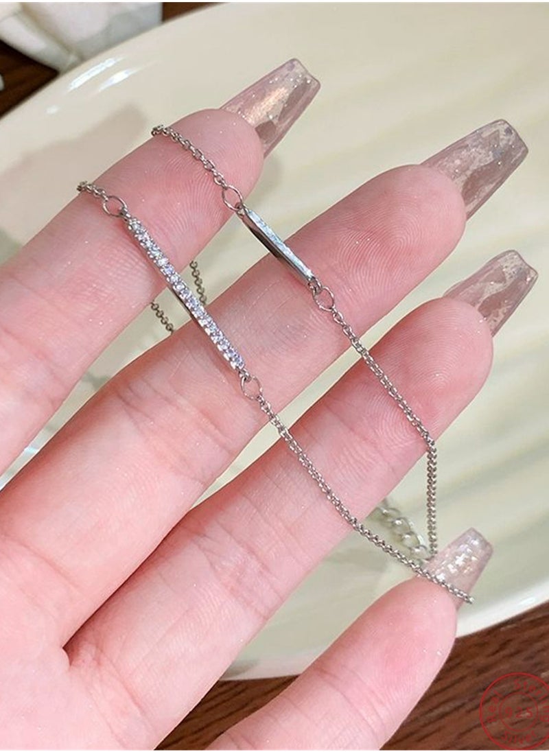 Generic - A full-body 925 silver double-layer side-by-side inlaid zircon bracelet gift box, fashionable and exquisite valentine's saving gift, temperament and versatile girl - Image 1