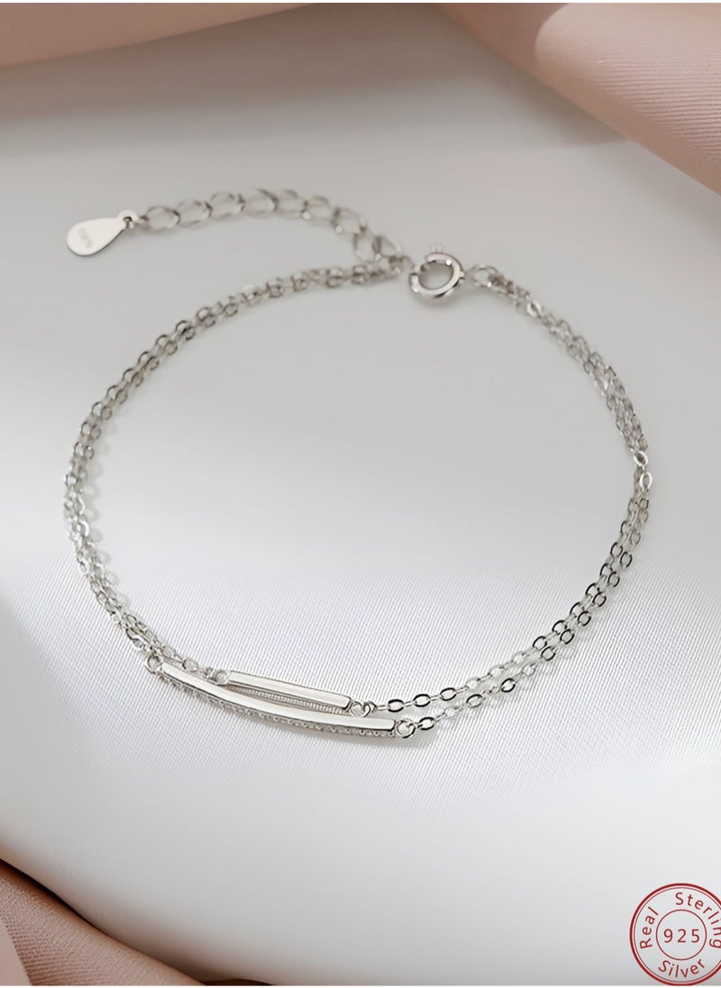 Generic - A full-body 925 silver double-layer side-by-side inlaid zircon bracelet gift box, fashionable and exquisite valentine's saving gift, temperament and versatile girl - Image 1