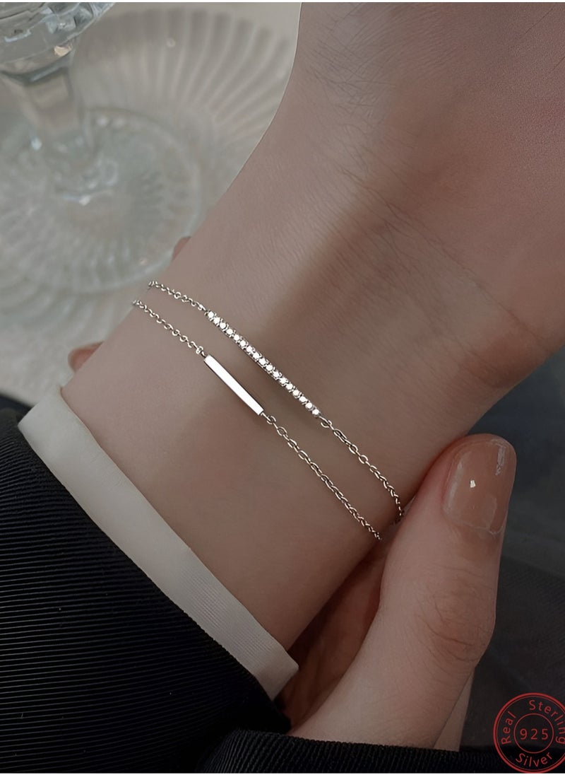 Generic - A full-body 925 silver double-layer side-by-side inlaid zircon bracelet gift box, fashionable and exquisite valentine's saving gift, temperament and versatile girl - Image 1