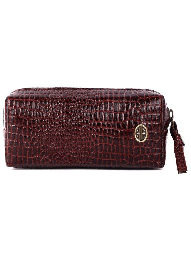 HAMMONDS FLYCATCHER Genuine Leather Utility Pouch - Multi-Use Pencil Case, Cosmetic, Stationery, Coin, Makeup Brush Organizer for Women & Men - School & Office - Croc Brown - Image 5