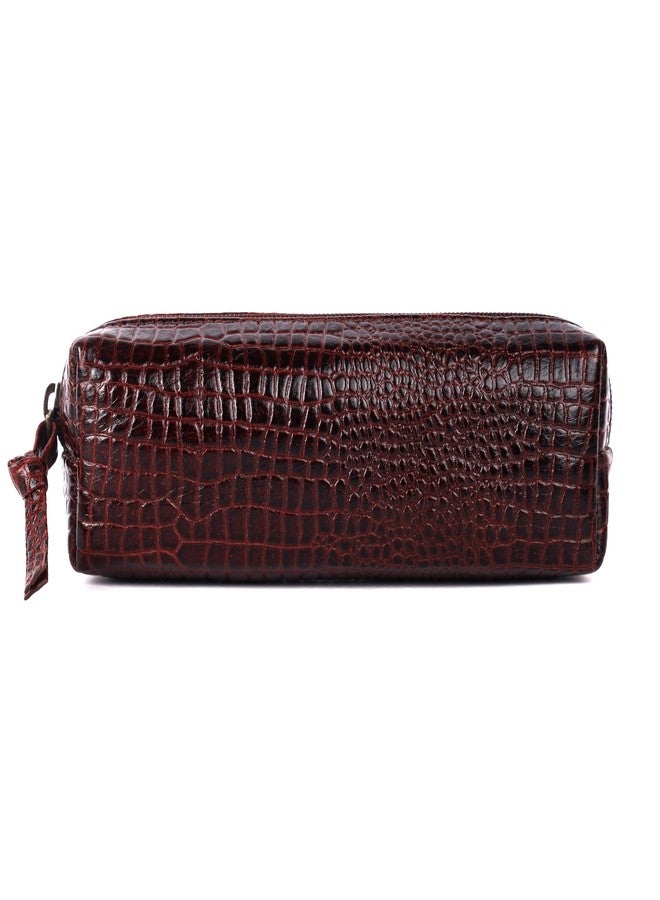 HAMMONDS FLYCATCHER Genuine Leather Utility Pouch - Multi-Use Pencil Case, Cosmetic, Stationery, Coin, Makeup Brush Organizer for Women & Men - School & Office - Croc Brown - Image 3