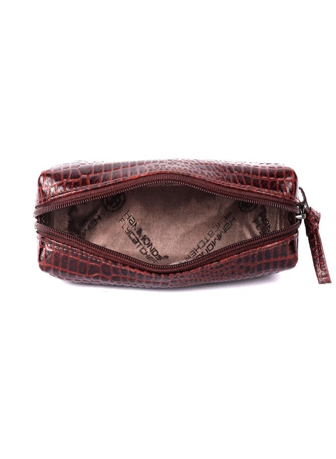 HAMMONDS FLYCATCHER Genuine Leather Utility Pouch - Multi-Use Pencil Case, Cosmetic, Stationery, Coin, Makeup Brush Organizer for Women & Men - School & Office - Croc Brown - Image 4