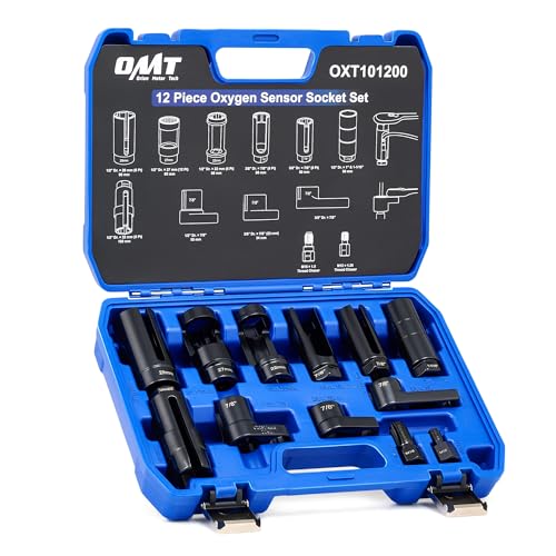 Orion Motor Tech 12pc Oxygen Sensor Socket Set, O2 Sensor Removal Tool and Thread Chaser Set with 22mm 27mm 29mm 7/8" 1-1/16" Sockets 1/2" 3/8" Drive, for Oil Pressure Vacuum Thermal Oxygen Sensors - Image 1