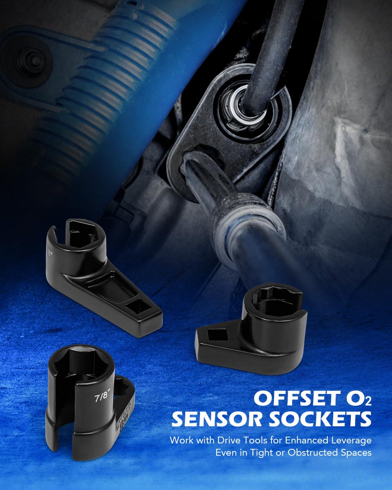 Orion Motor Tech 12pc Oxygen Sensor Socket Set, O2 Sensor Removal Tool and Thread Chaser Set with 22mm 27mm 29mm 7/8" 1-1/16" Sockets 1/2" 3/8" Drive, for Oil Pressure Vacuum Thermal Oxygen Sensors - Image 5