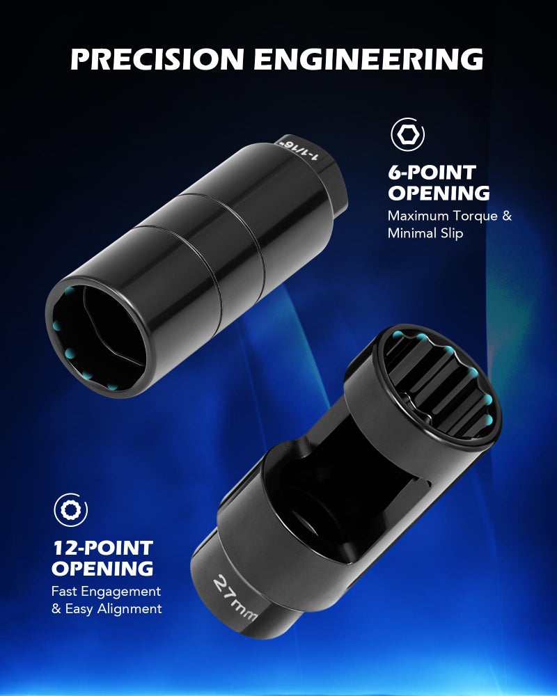 Orion Motor Tech 12pc Oxygen Sensor Socket Set, O2 Sensor Removal Tool and Thread Chaser Set with 22mm 27mm 29mm 7/8" 1-1/16" Sockets 1/2" 3/8" Drive, for Oil Pressure Vacuum Thermal Oxygen Sensors - Image 4