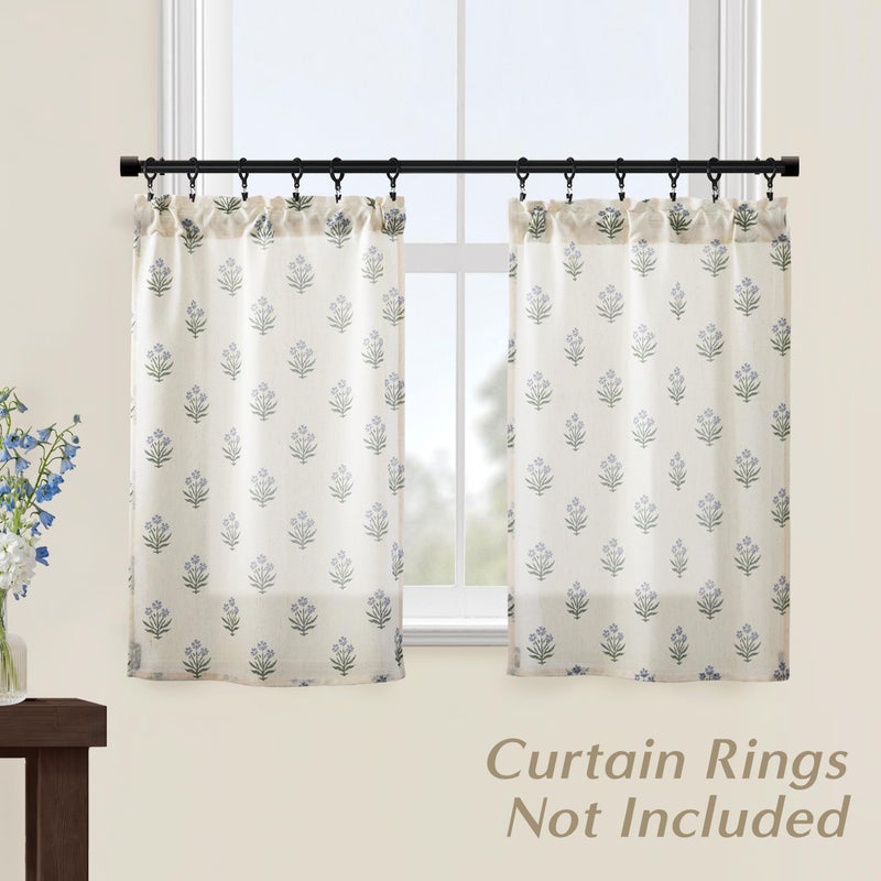 Lino Rosa Kitchen Window Curtains Over Sink,Small Floral Farmhouse Cafe Curtains 24 Inch Length Sets for Windows - Image 4