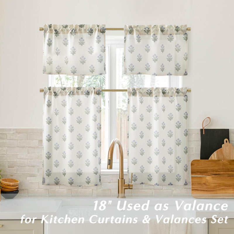 Lino Rosa Kitchen Window Curtains Over Sink,Small Floral Farmhouse Cafe Curtains 24 Inch Length Sets for Windows - Image 3