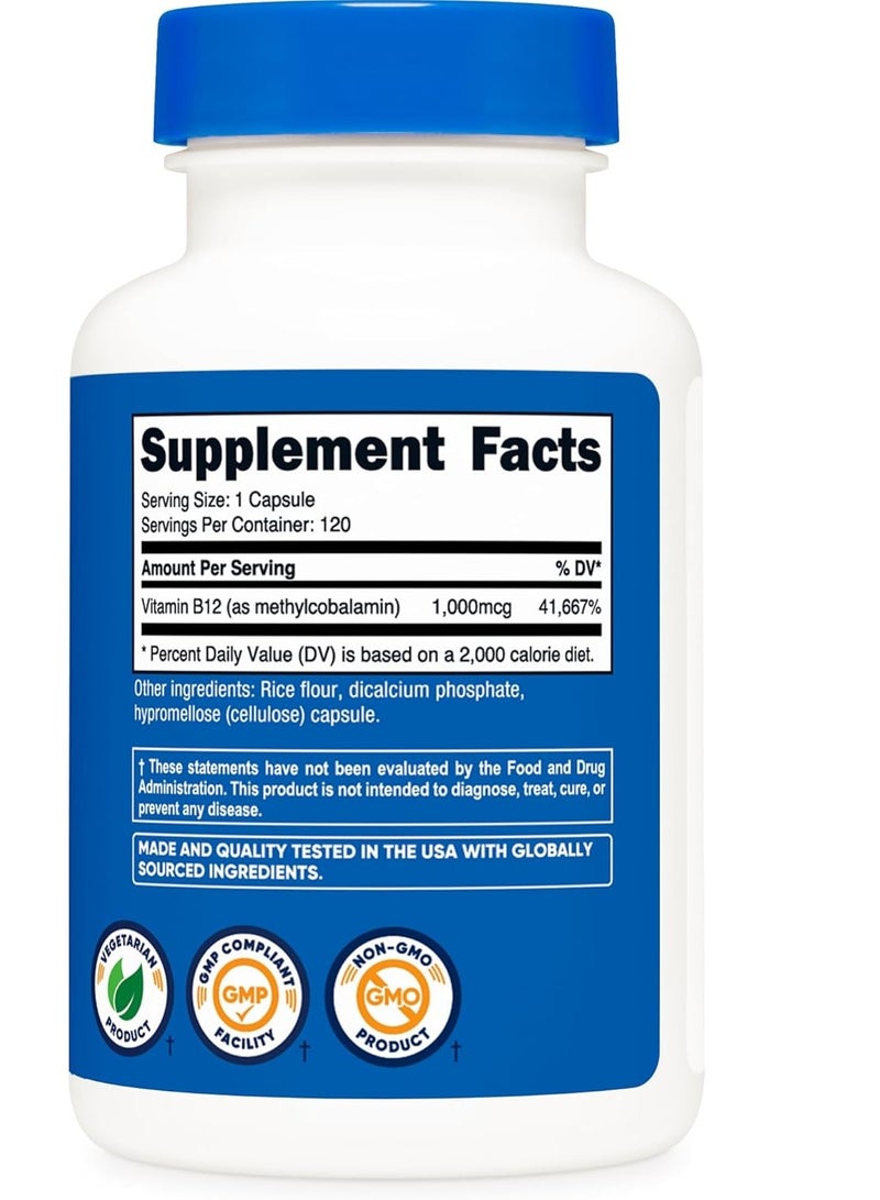 فيتامين ب12 1000 ميكروغرام، 120 كبسولة تكفي لمدة 4 أشهر - Image 2