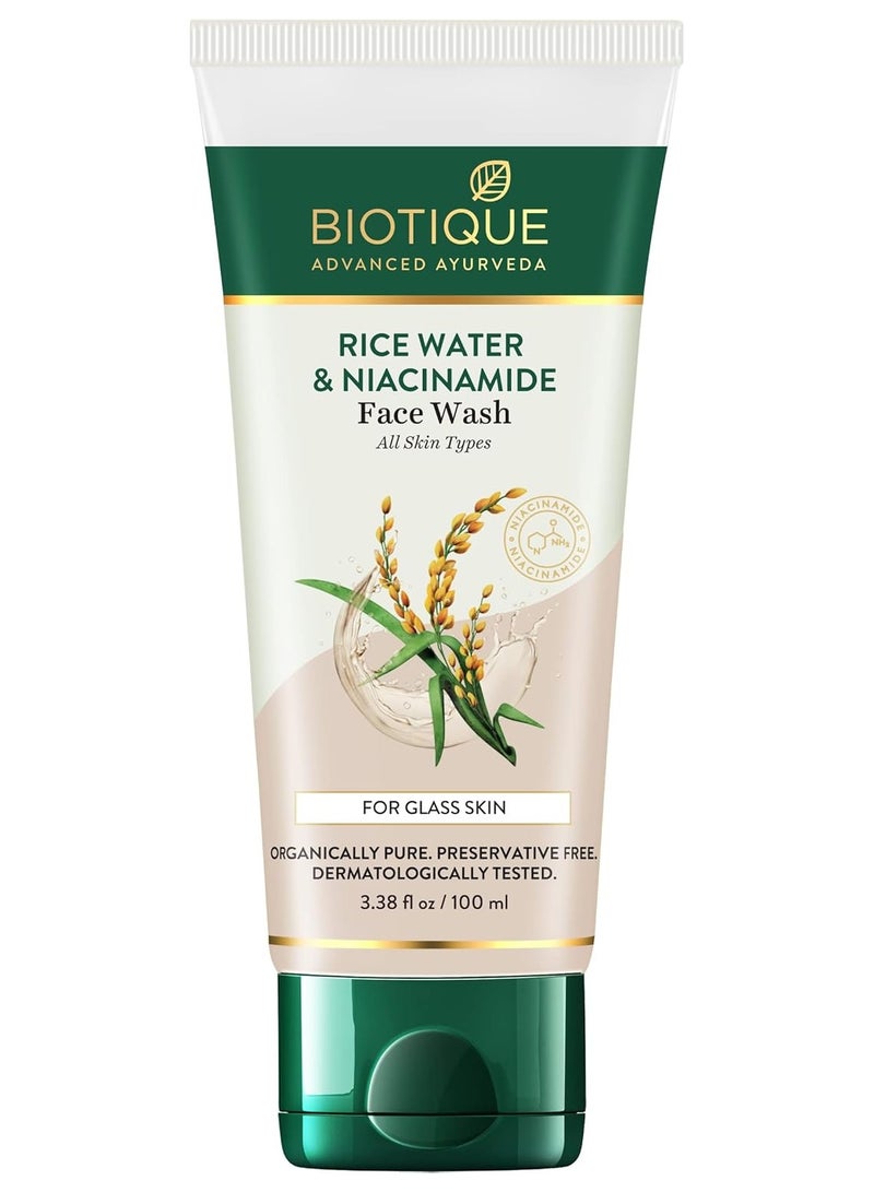 بيوتيك ماء الأرز وجل النياسيناميد وماء الأرز جل غسول للوجه يزيل الزيوت الزائدة ويقلل من عيوب البشرة | بشرة زجاجية | للرجال والنساء - 100 مل