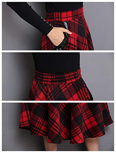 IDEALSANXUN Womens High Elastic Waist Maxi Skirt A-line Plaid Winter Warm Flare Long Skirt (Large, Mid-Calf Red) - Image 4